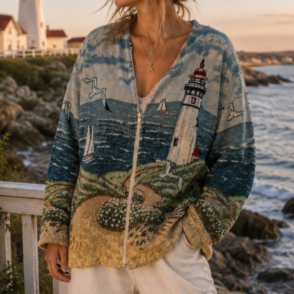 Art Unlimited Sportswear Nautical Jacket M Cotton Tapestry Vintage Y2k‎ Coastal
